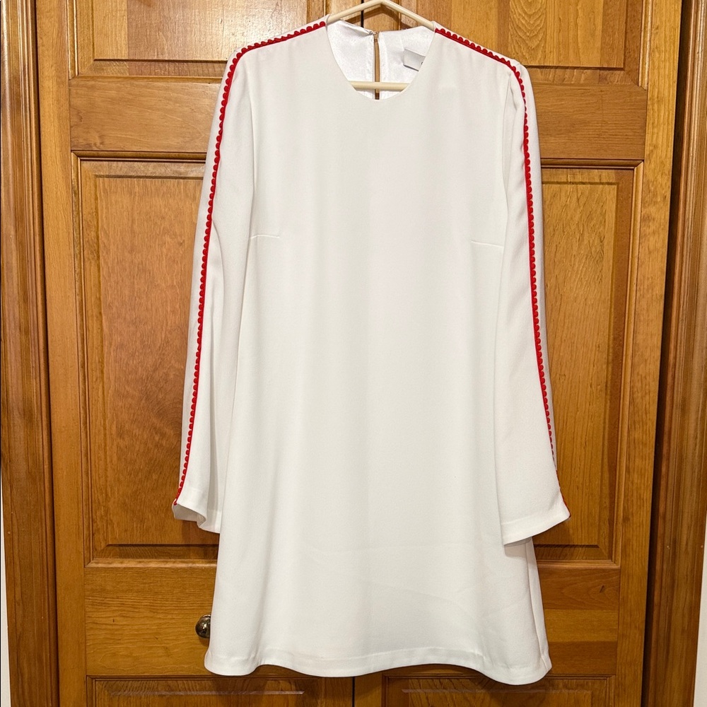 NWT Galvin London Chic Long Sleeve White Dress with Red Trim Size 12
